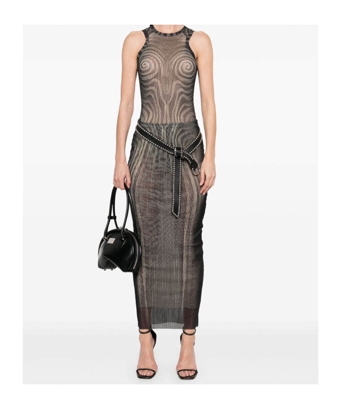 Jean Paul Gaultier Black 'the Spirale' Bodysuit In Gray