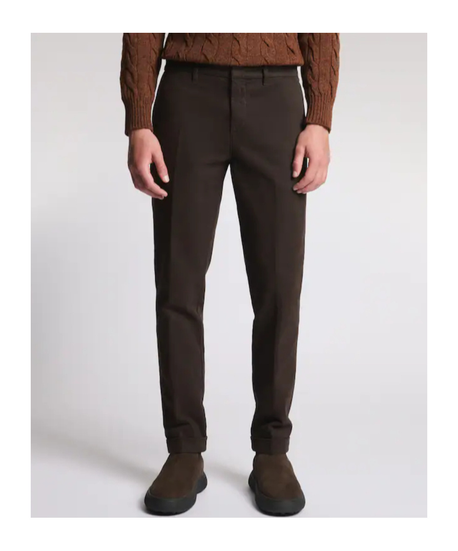 Fay Cuffed Cotton Trousers In Brown