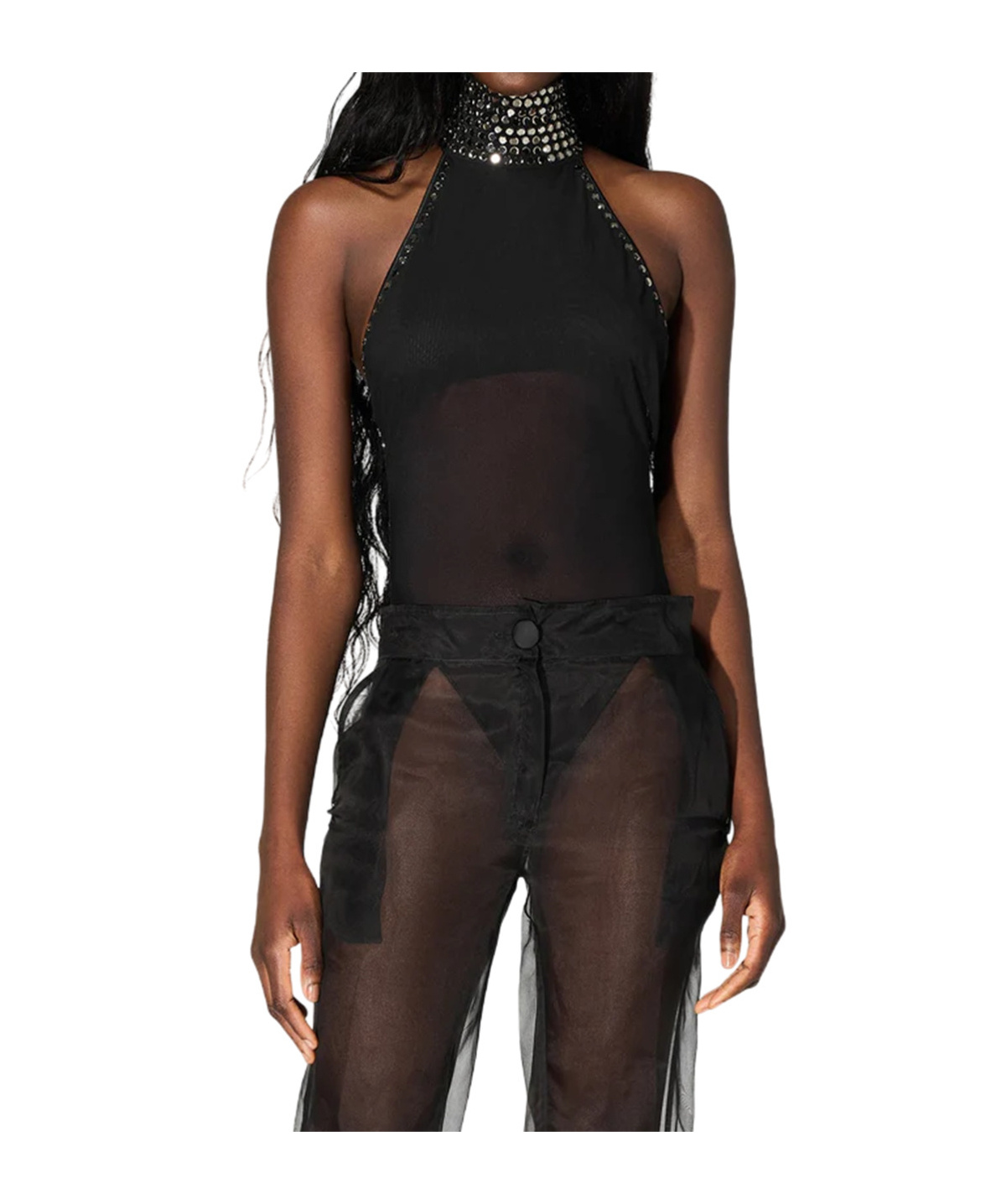Oseree Oséree Crystal Turtleneck Bodysuit In Gray