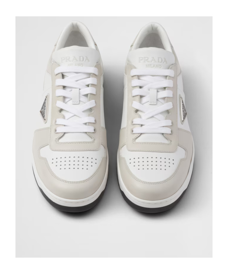 Prada Downtown Logo-plaque Perforated Leather Low-top Trainers In White