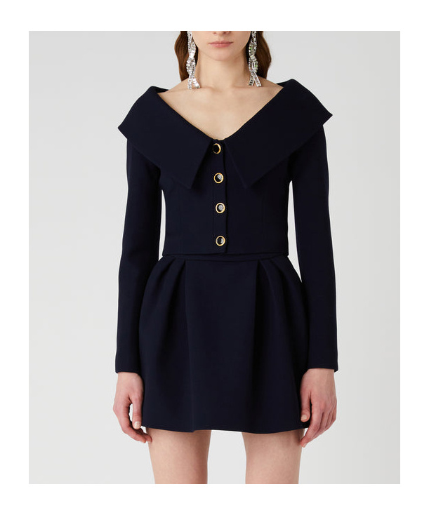 Alessandra Rich Off-shoulder Wool Cardigan In Black