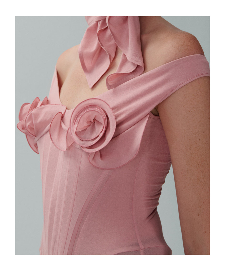 Magda Butrym Pink Floral Bustier Midi Dress In Pink