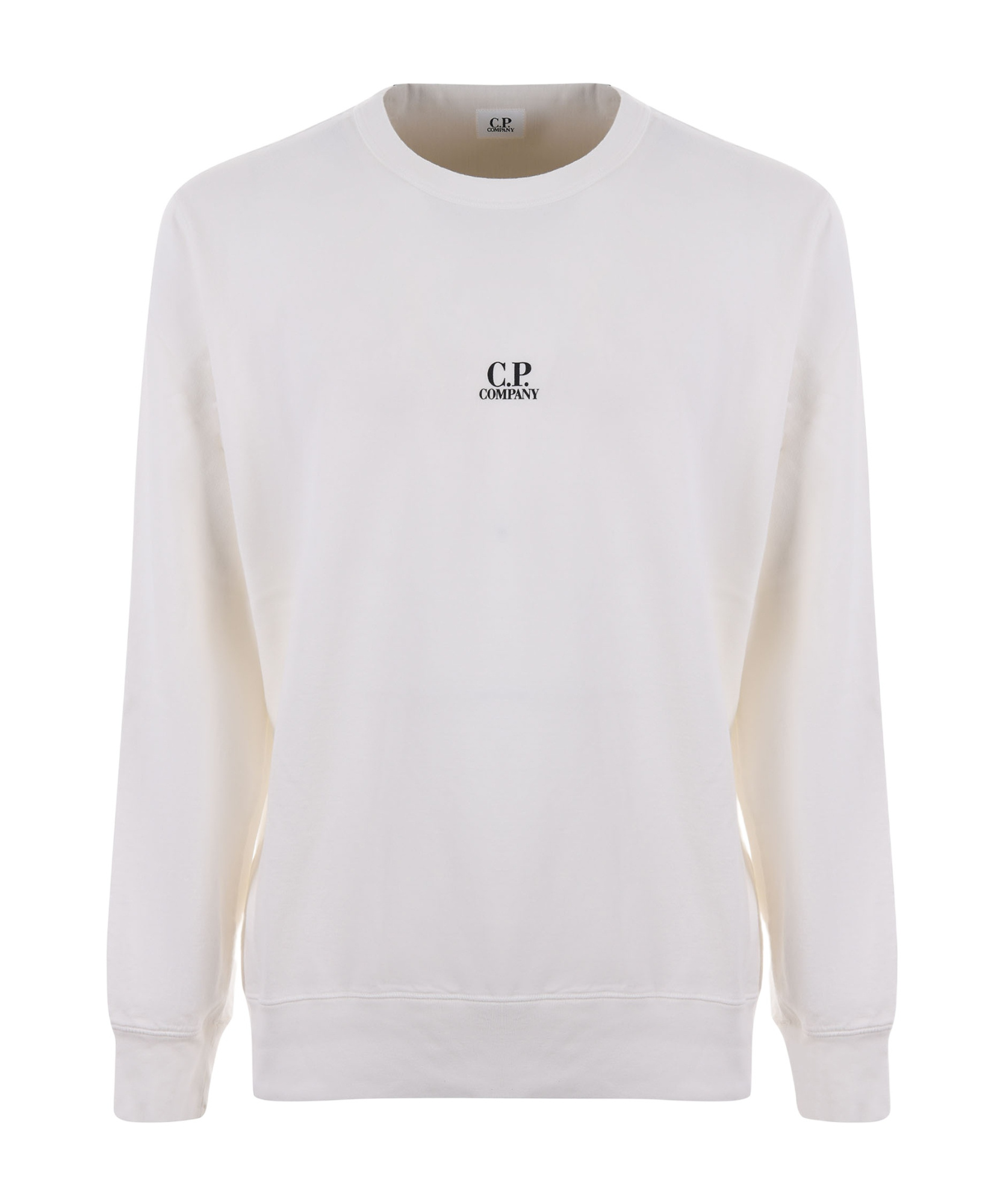 C.p. Company Round Collar Long Sleeve Sweater In White