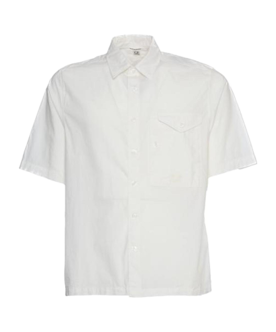 C.p. Company Short Sleeve Popeline Shirt With Classic Collar In White