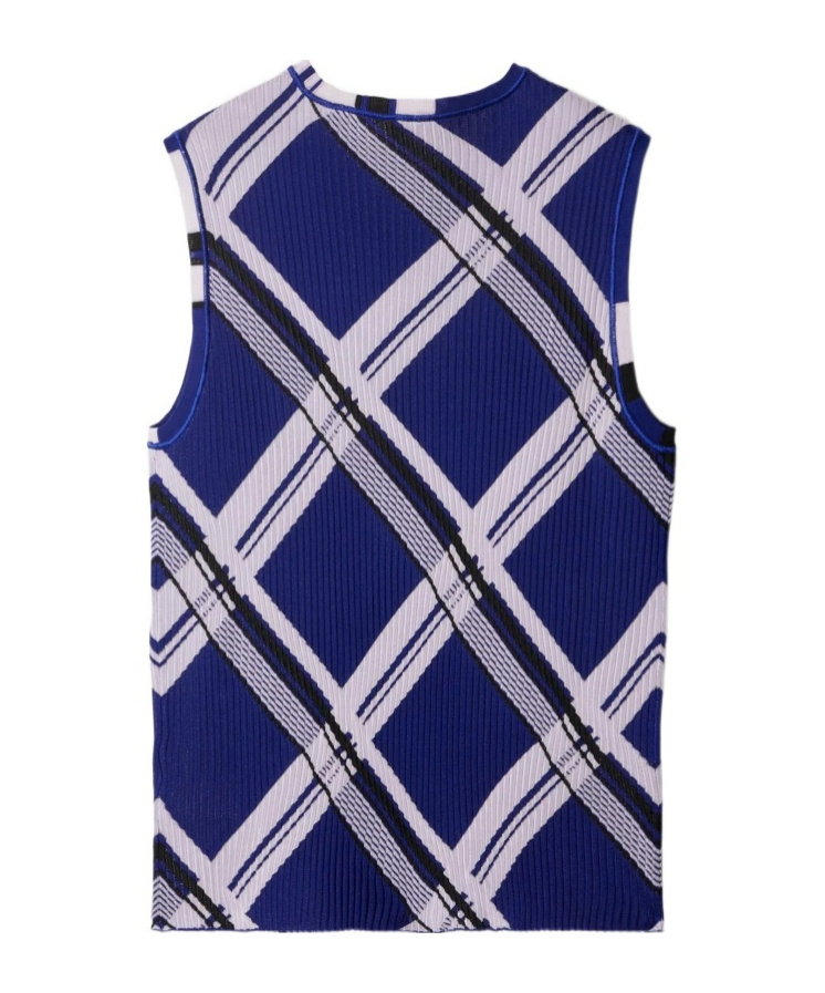 Shop Burberry Plaid-check Ribbed Silk Vest In Blue
