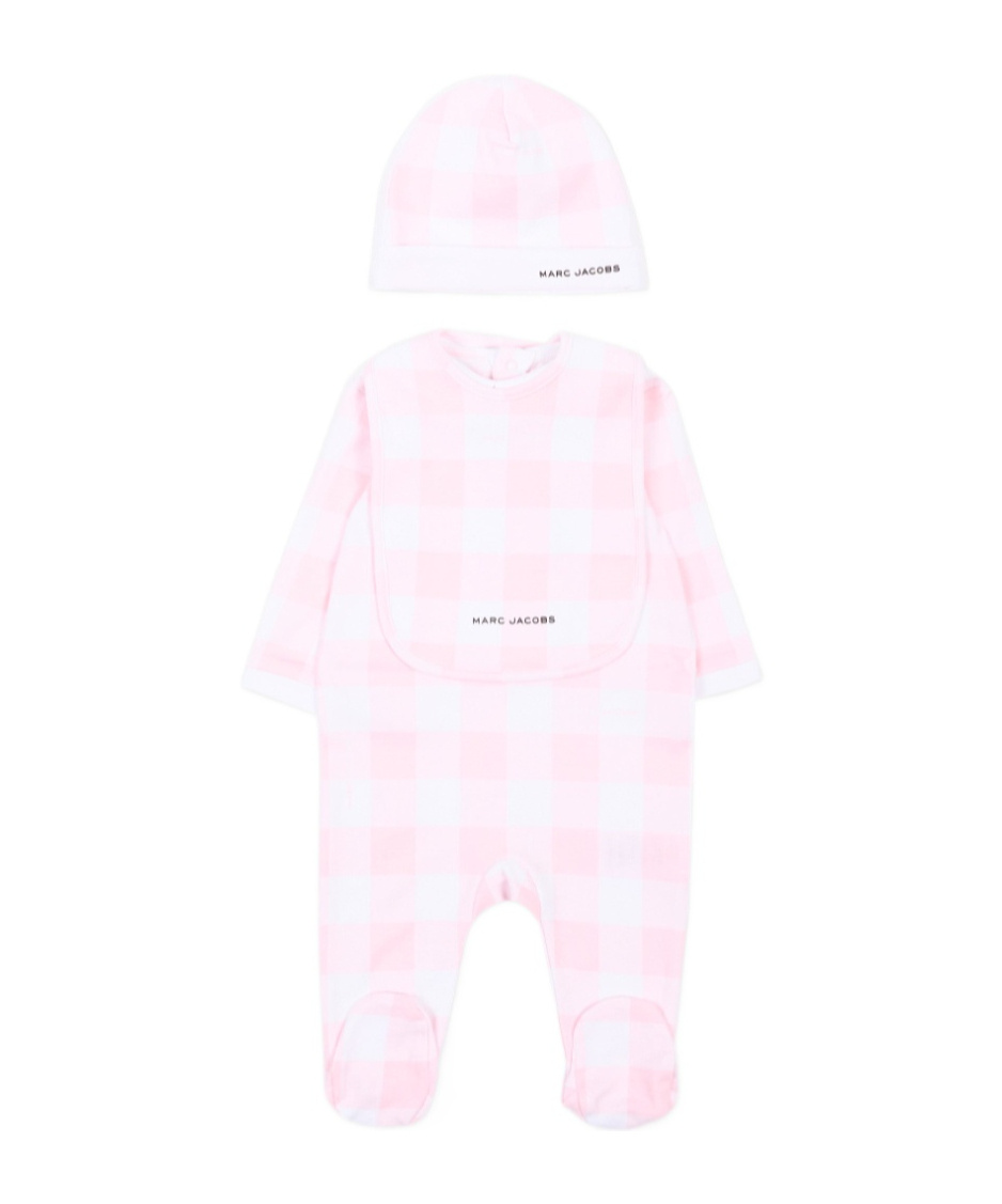 Marc Jacobs Kids' Checked-pattern Collared Babygrow Set In White