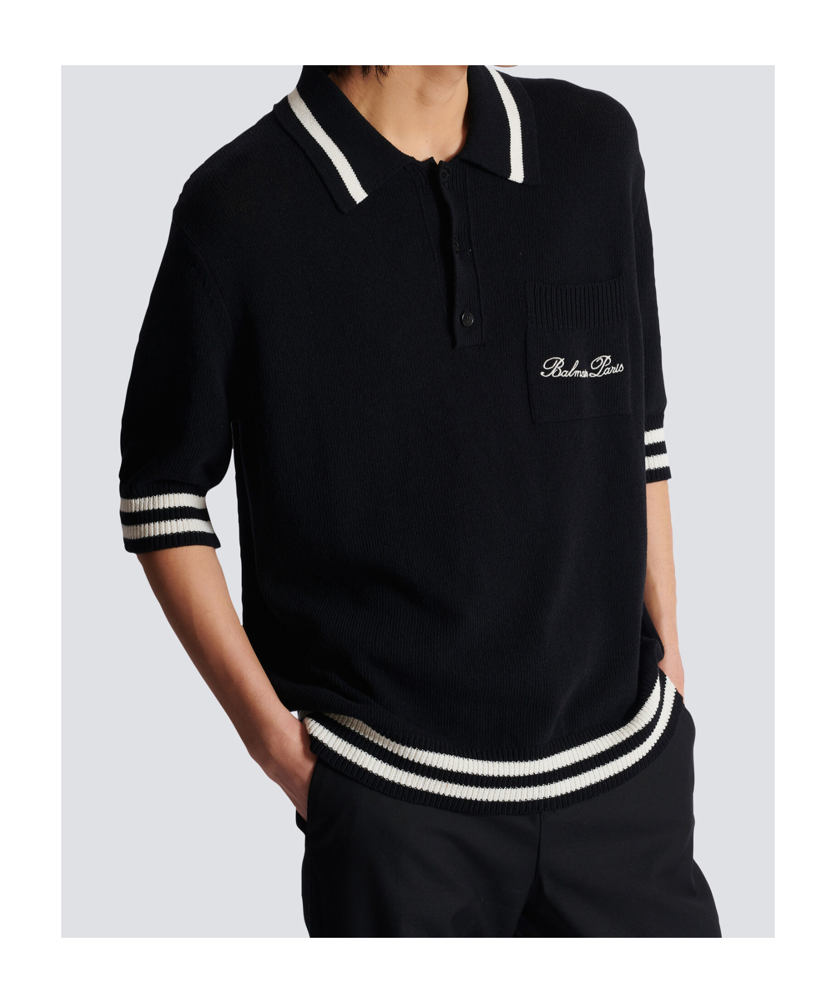 Shop Balmain Wool Polo Shirt With Signature Embroidery In Black
