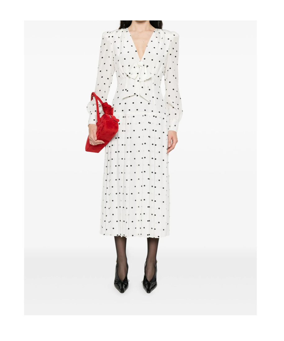 Alessandra Rich Polka-dot Silk Midi Dress In White