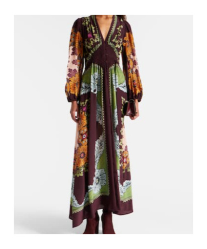La Doublej Bordeaux Printed Crepe De Chine Maxi Dress In Multi