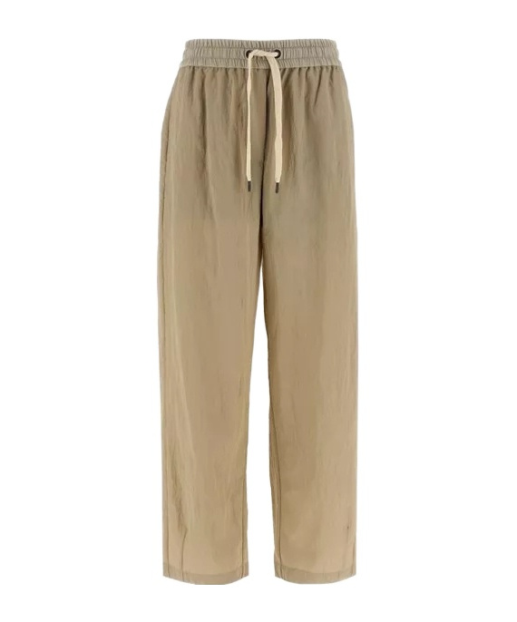 Brunello Cucinelli Wrinkled Viscose Trousers With Adjustable Drawstring In Neutral
