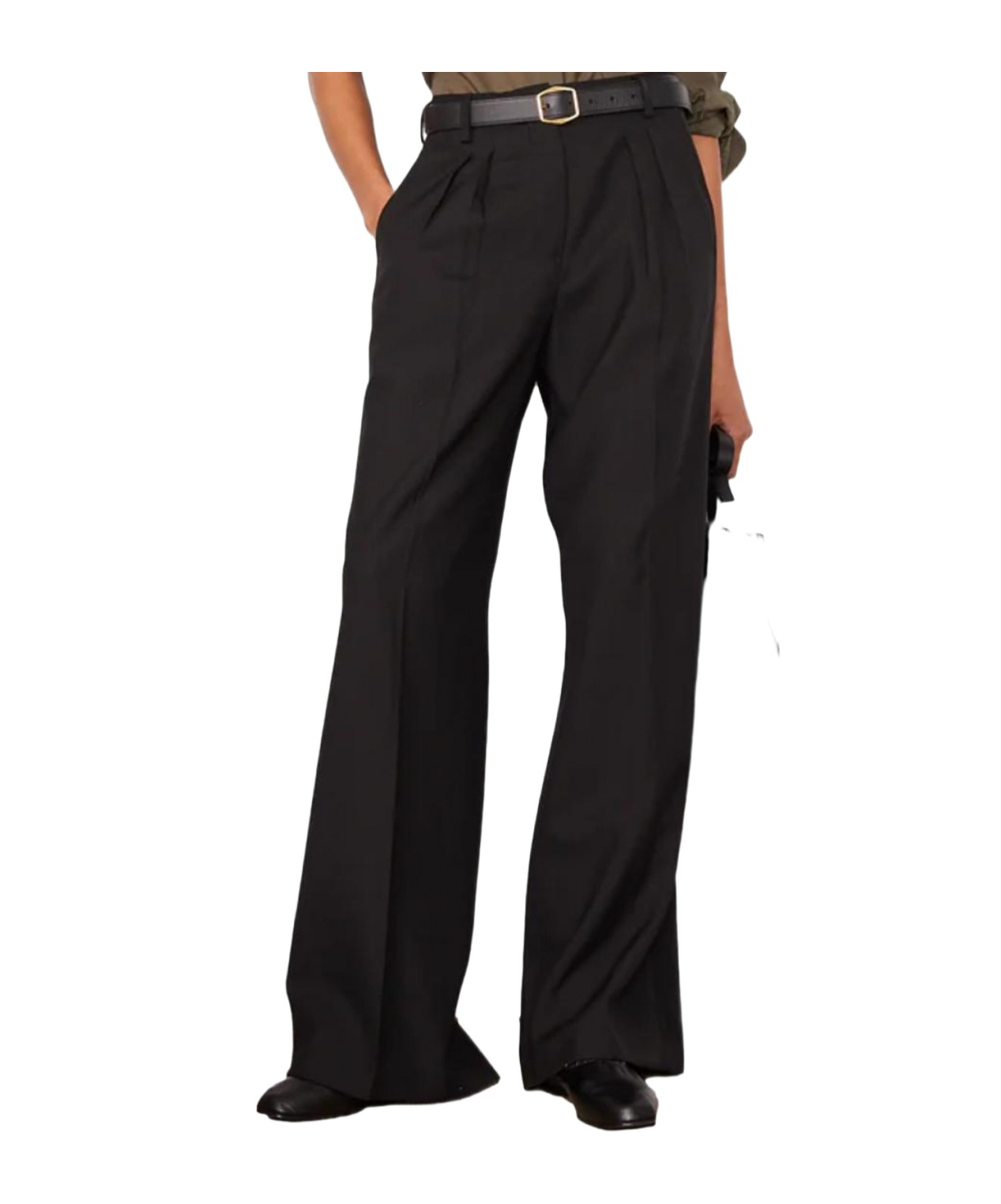 Officine Generale High-waisted Wide-leg Casual Pants In Black