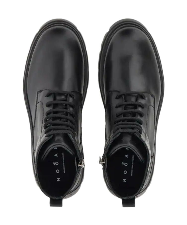 Hogan H692 Lace-up Leather Boots With Zip Shoes In Black