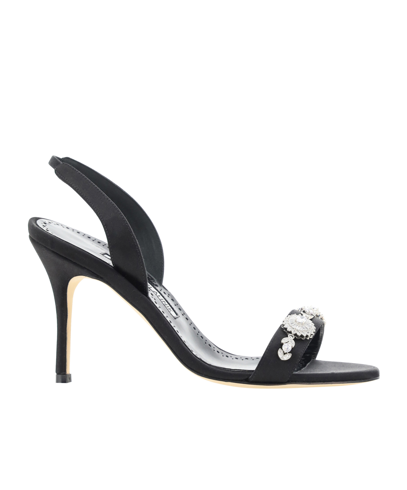 Manolo Blahnik 90mm Lamisan Satin Embellished Slingback Sandals In Multicolor