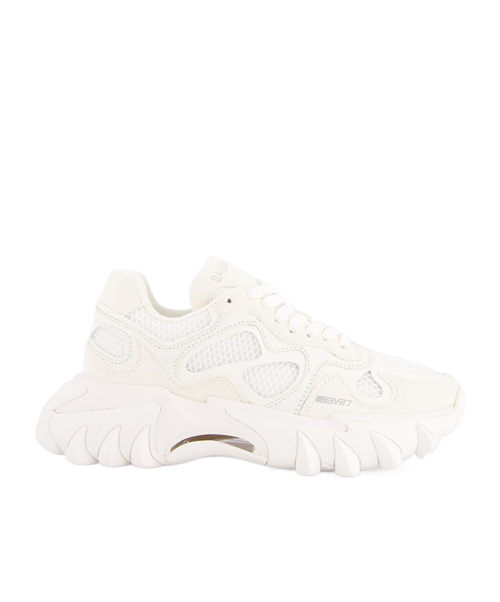 Balmain B-east Leather And Mesh Sneakers In White