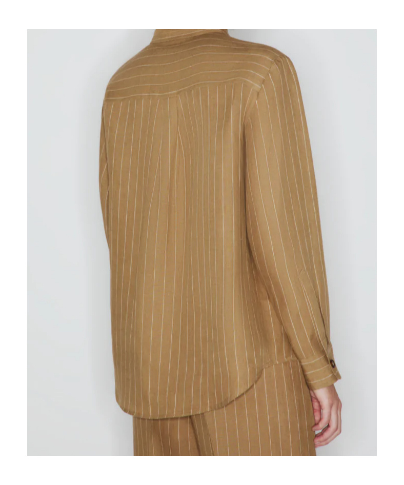 Shop Blazé Milano Pinstriped Beige Linen Shirt