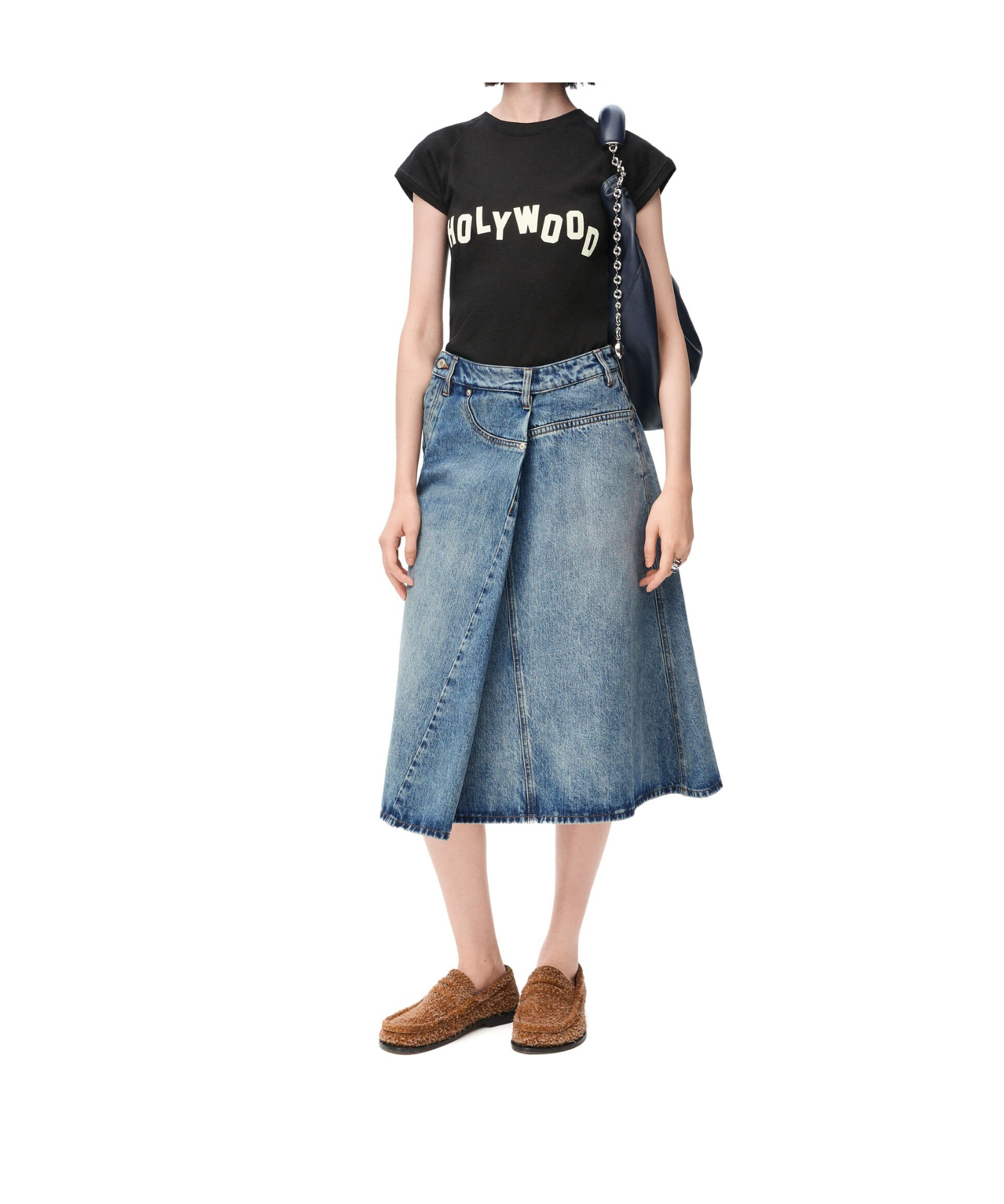 Loewe Belt-loop Jeans Skirt In Gray