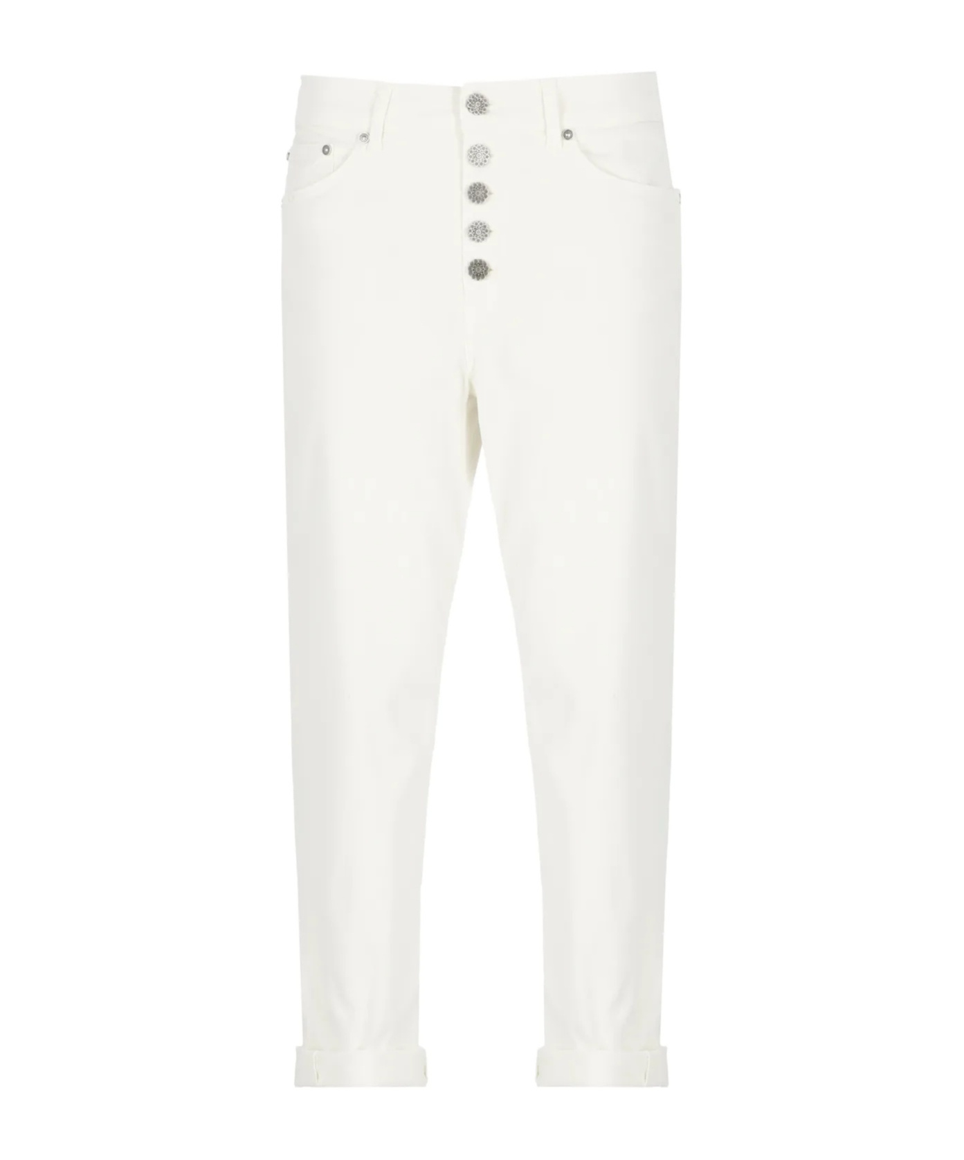 Dondup Cropped Cotton-blend Denim Jeans With Button Detailing In White