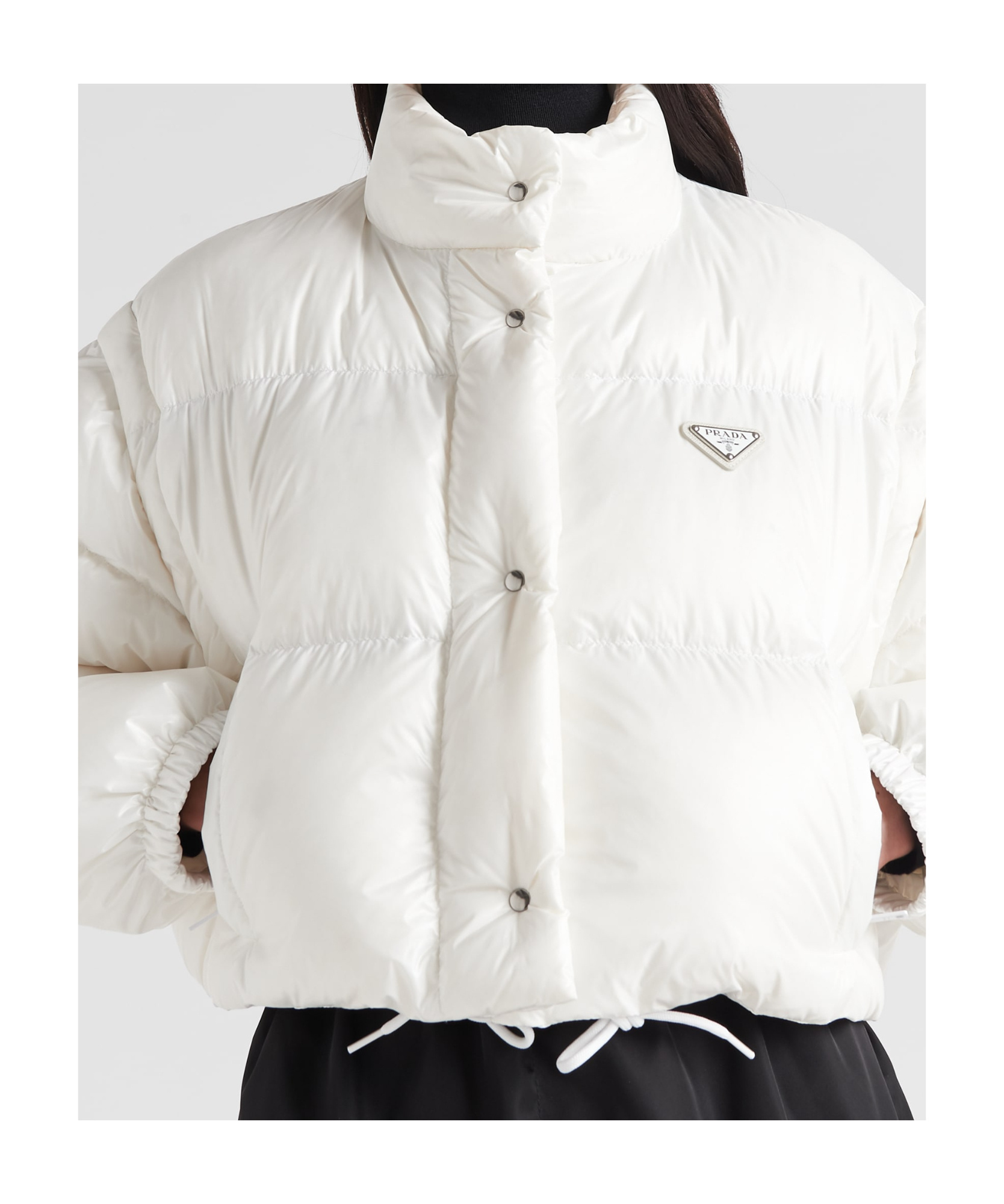 Prada Re-nylon Cropped Convertible Down Jacket In White