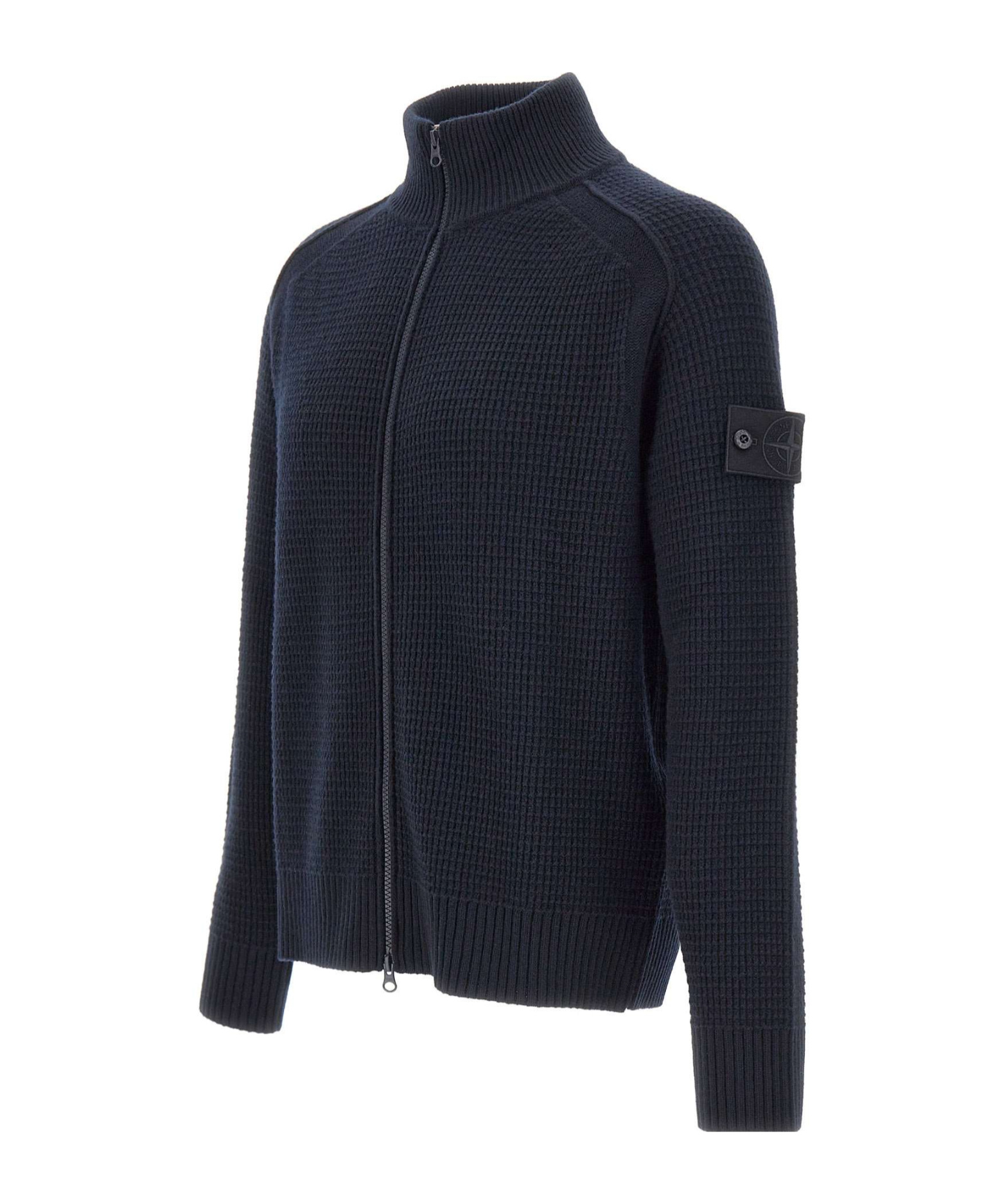 Stone Island Ghost Waffle-knit Virgin Wool Zip-up Cardigan In Blue