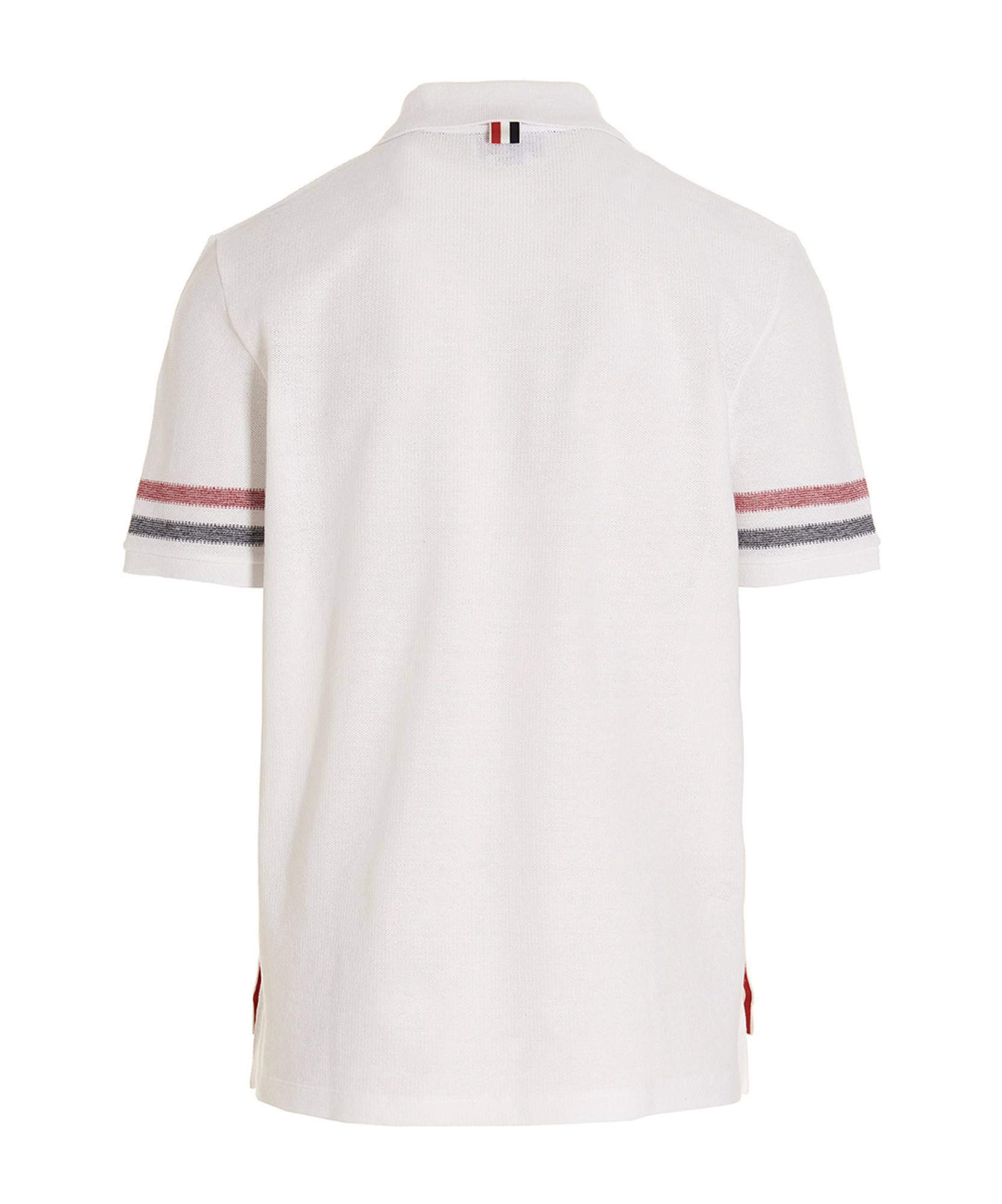 Thom Browne Short-sleeved Navy Polo Shirt With Patch In White