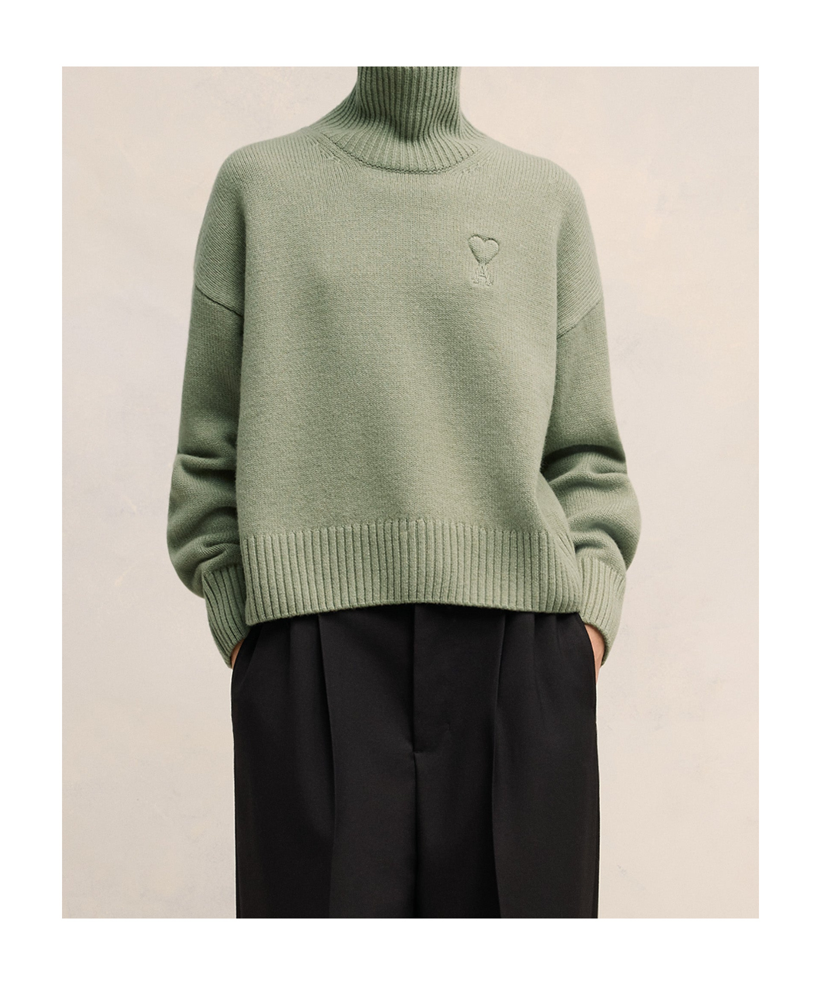 Ami Alexandre Mattiussi Wool Cashmere Funnel Neck Sweater In Green
