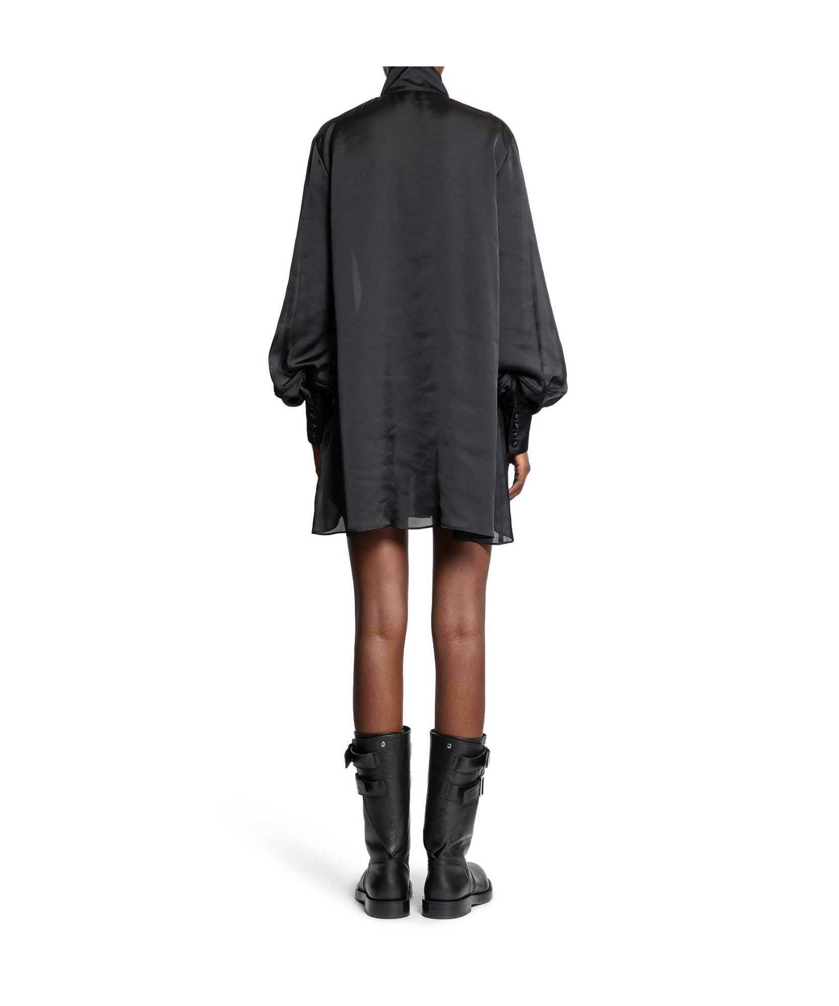 Sacai High-neck Draped Mini Dress In Black