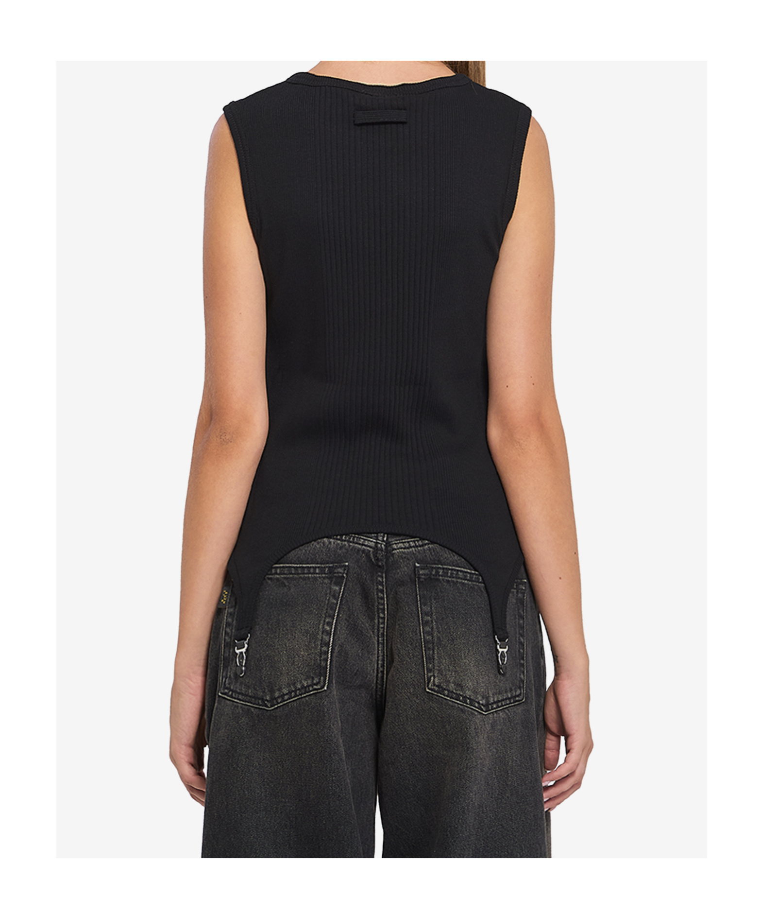 Jean Paul Gaultier Cotton Ribbed Tank Top With Lingerie Garter Clothing In Black