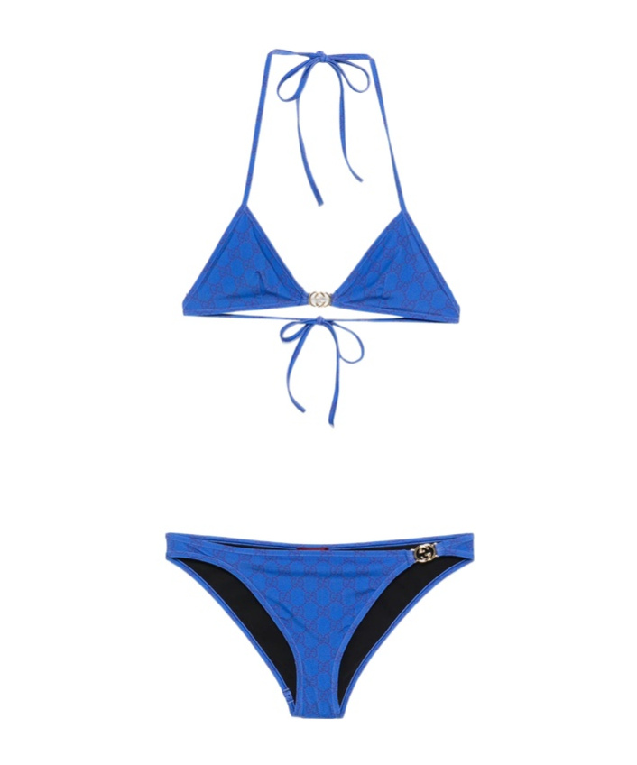 Gucci Logo Print Swimsuit In Blue