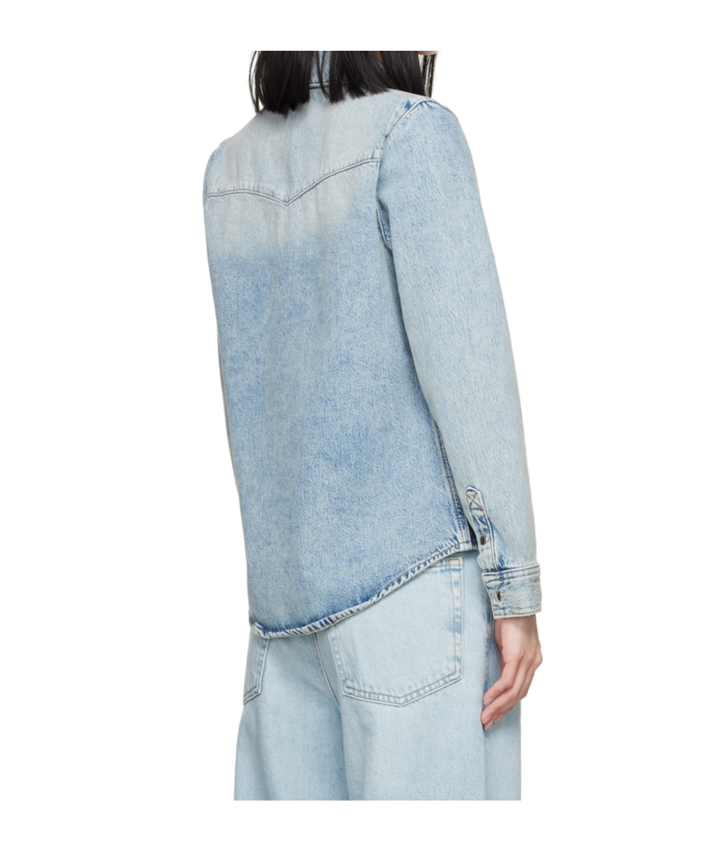 Frame Long Sleeve Denim Shirt In Blue