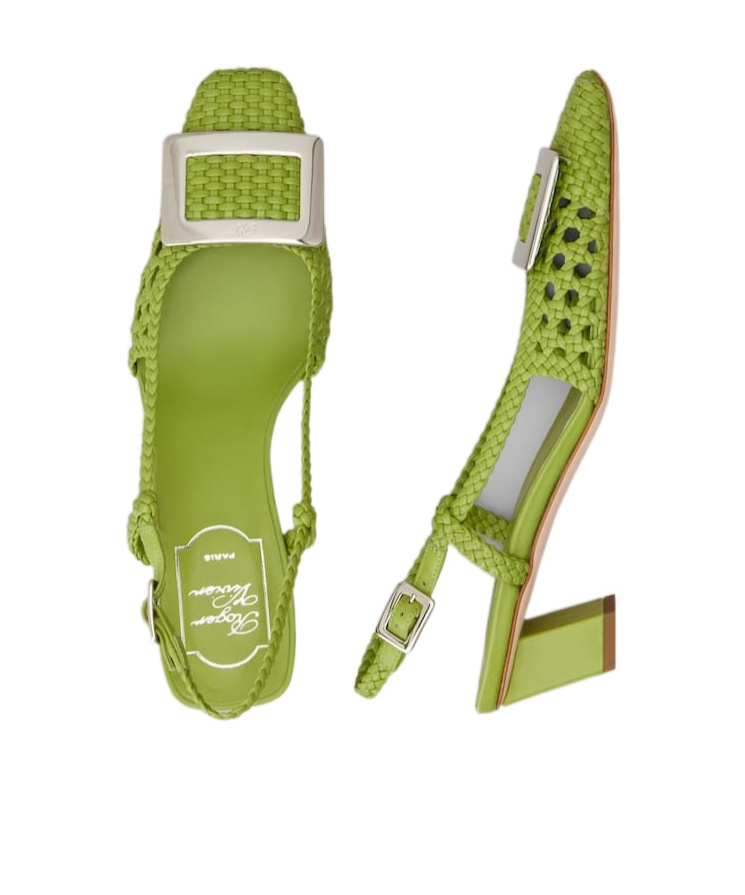 Roger Vivier Belle Vivier Slingback Pumps In Leather In Green