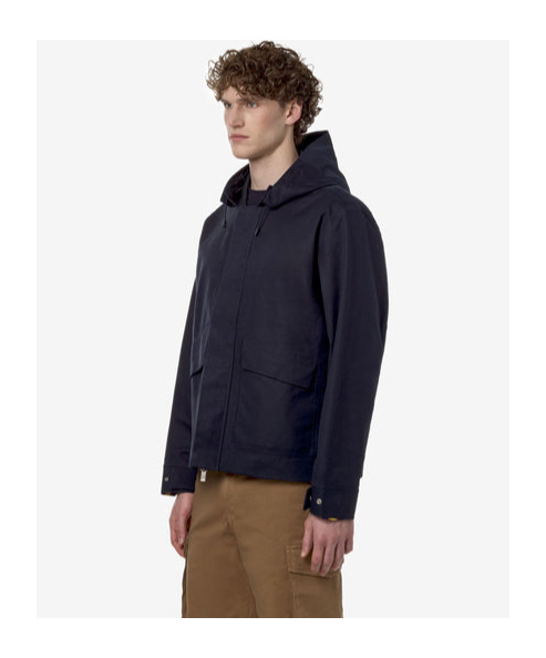 K-way Cotton-linen Blend Jacket With Adjustable Hem In Blue