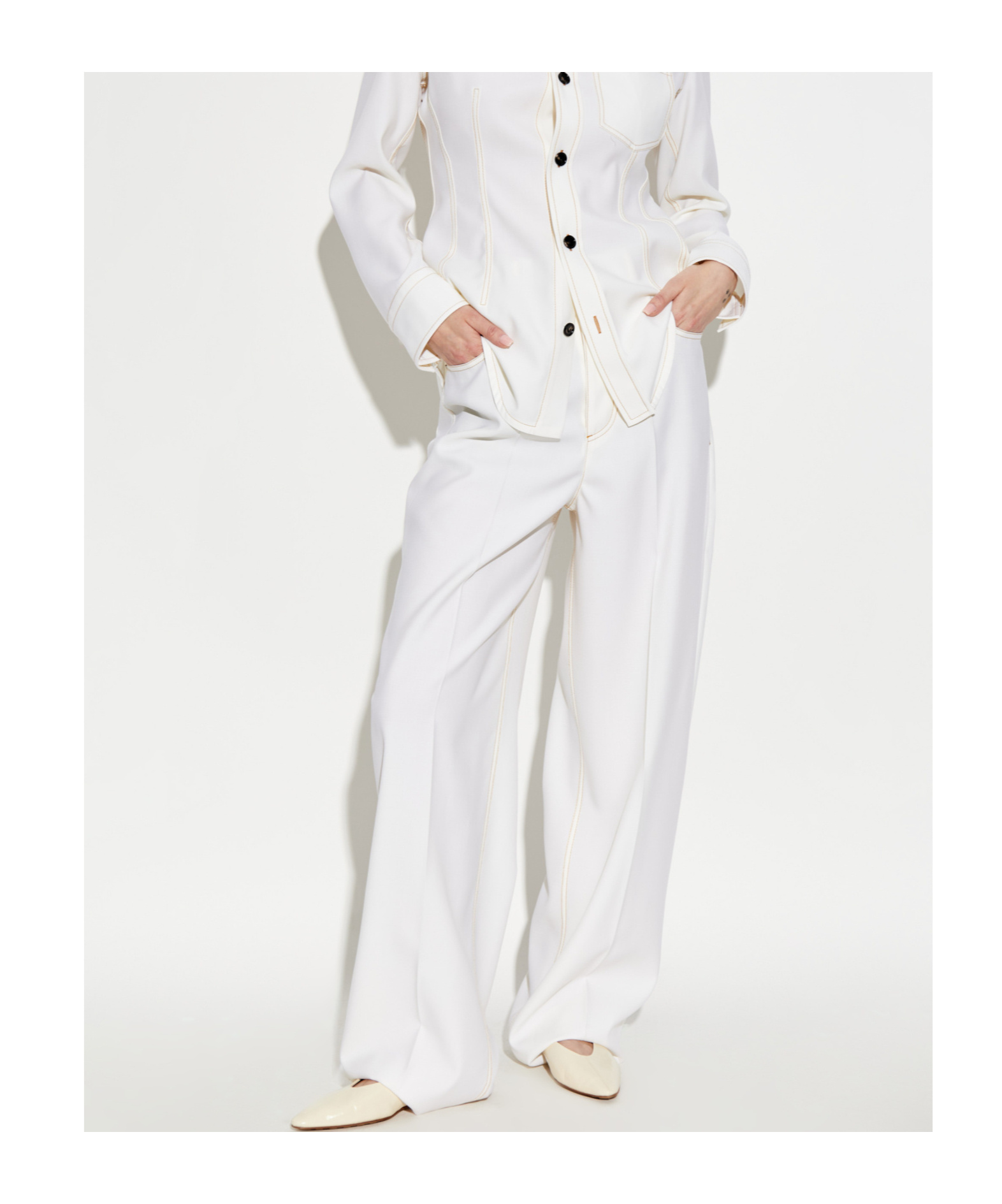 Bottega Veneta Belt Loops Slacks In White