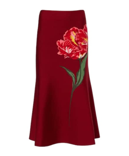 Carolina Herrera Floral Jacquard Cotton And Wool Midi Skirt In Red