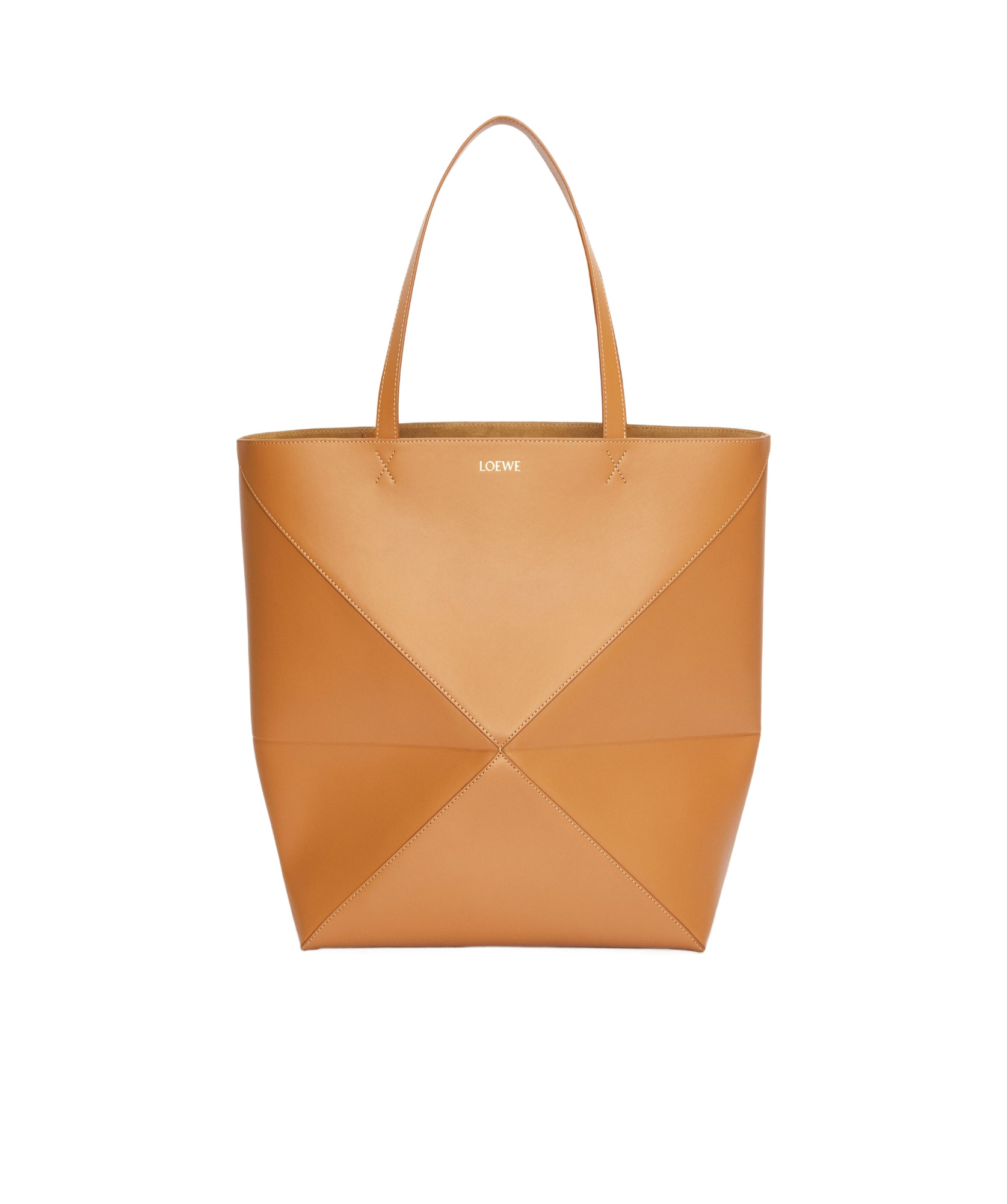 Loewe Xl Puzzle Fold Tote In Shiny Calfskin In Brown