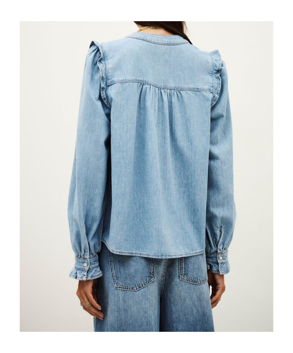 Bash Long-sleeved Denim Blouse In Blue