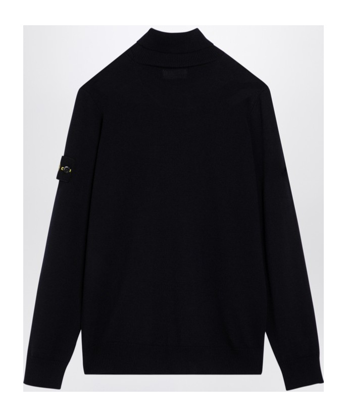 Stone Island Ribbed Knit Sweater With Logo Patch In Black
