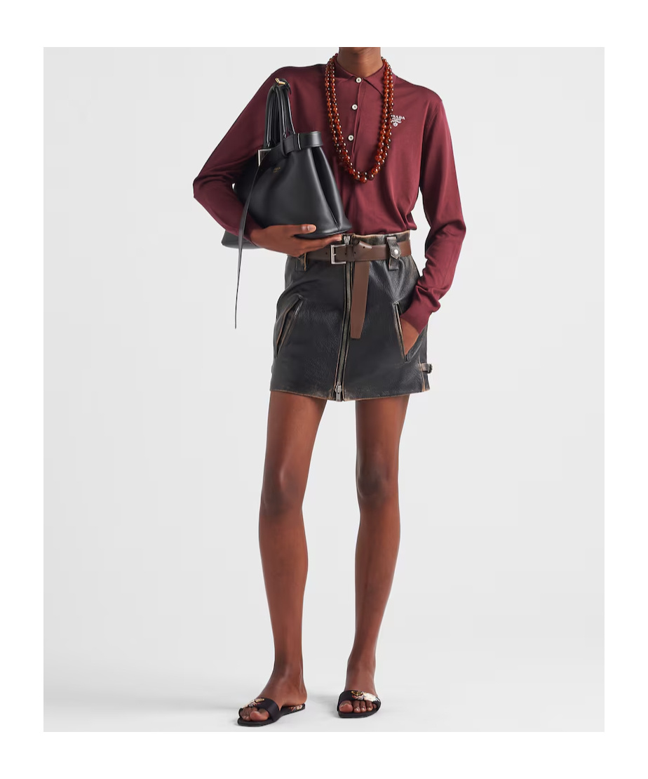 Prada Leather Mini Skirt In Black
