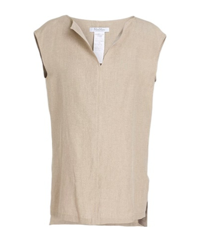 Max Mara Linen V-neck Short-sleeve Top In Nude