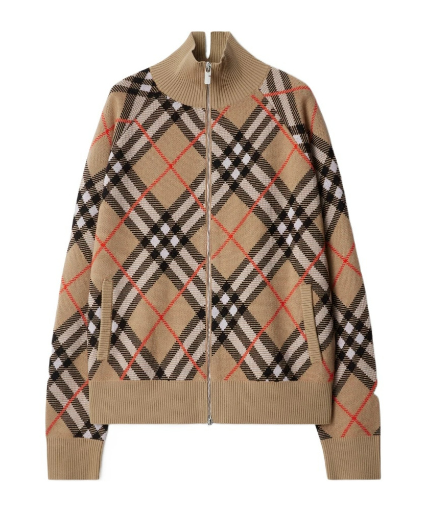 Burberry Embroidered Stretch Wool Blend Cardigan In Nude