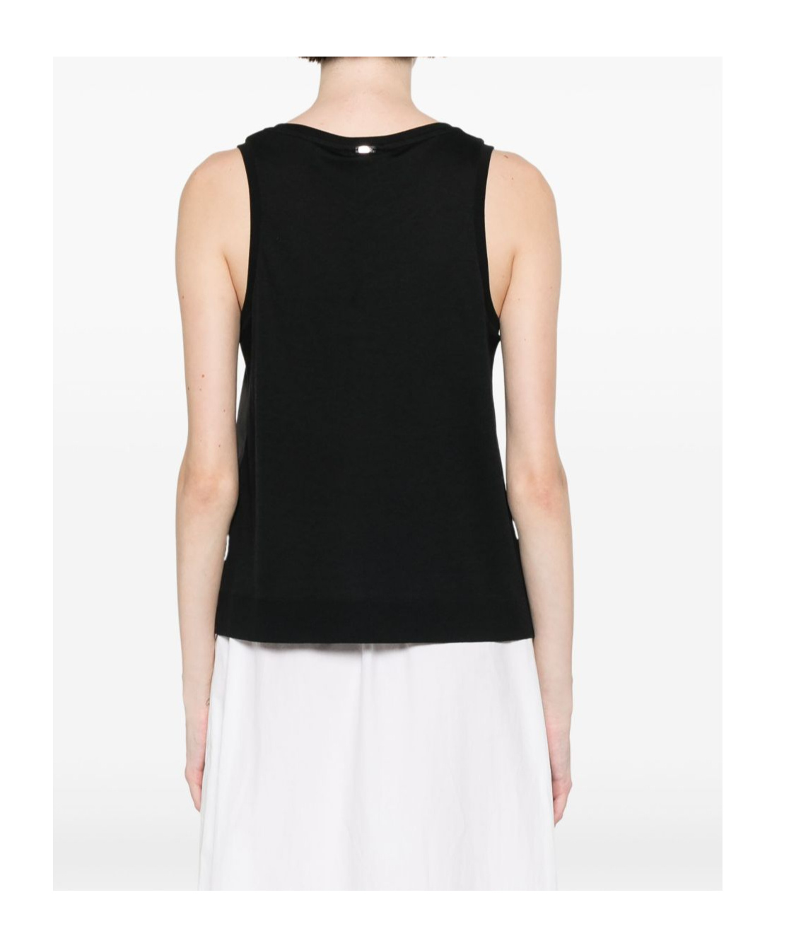 Herno Glam Knit Effect Satin Tank Top In Black