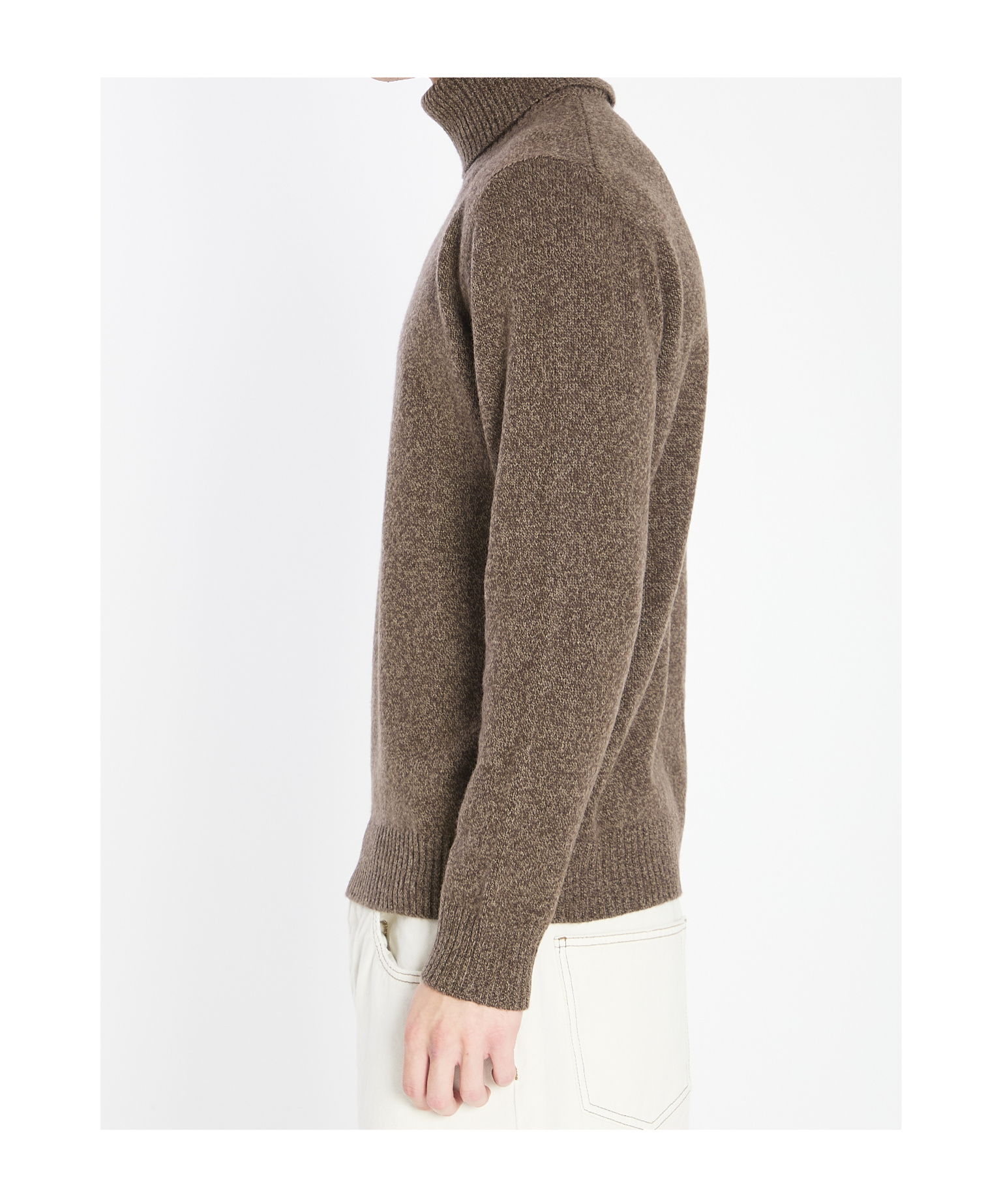 Roberto Collina Turtleneck Sweater In Merino Wool And Cashmere Blend In Brown