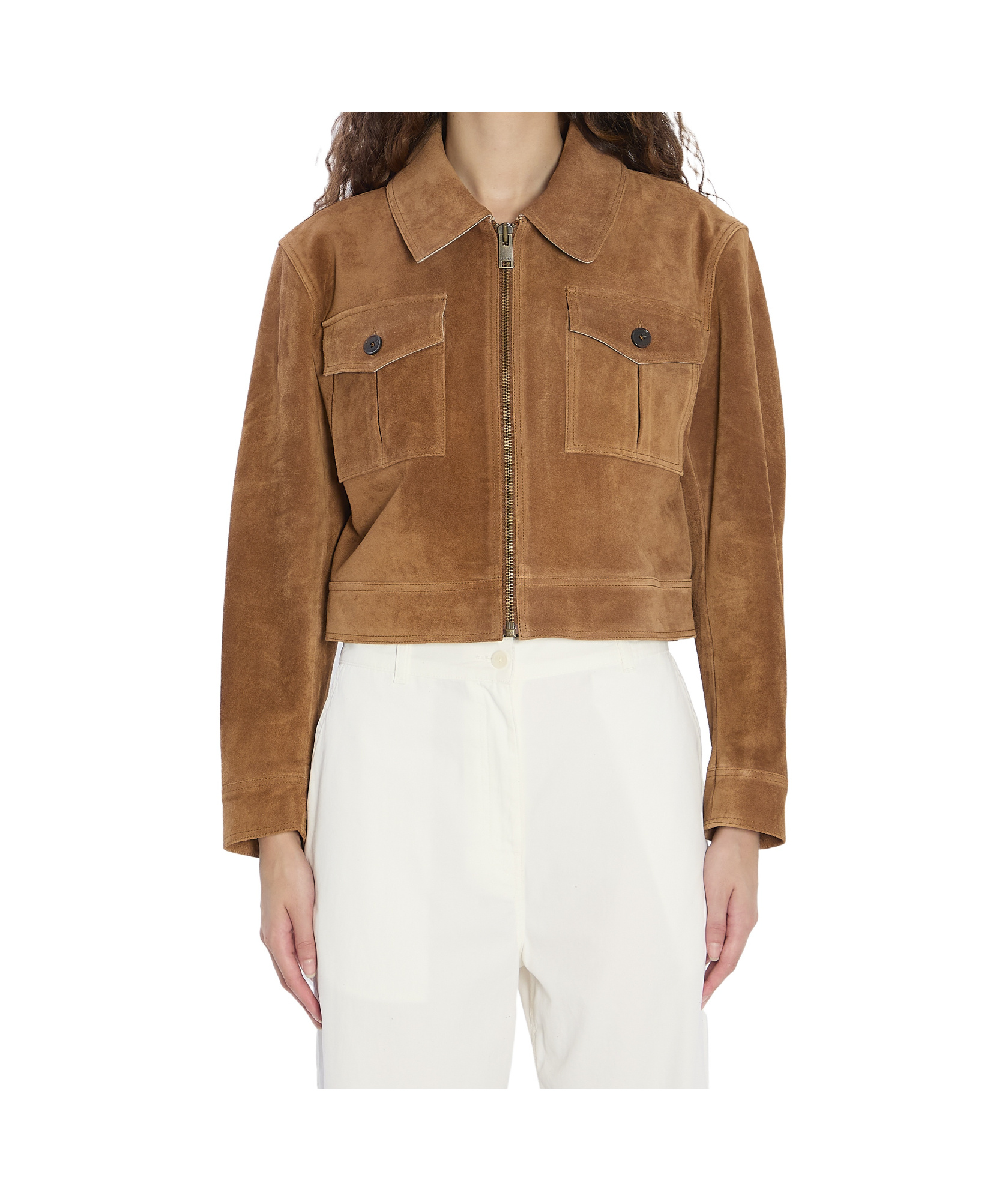 Arma Pointed-collar Flap-pocket Suede Jacket In Brown