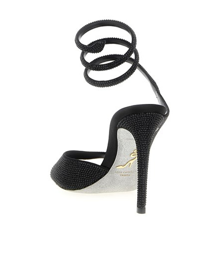 René Caovilla 105mm Crystal-embellished Spiral-wrap Sandals In Black