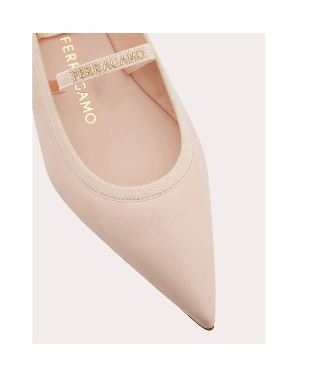 Ferragamo Women Carice Ballet Flat With Ankle Ribbon In Nude