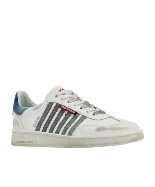 Dsquared2 White Low Top Sneakers With Logo Patch On Tongue And Side And Contrasting Heel With Logo In Leather In White