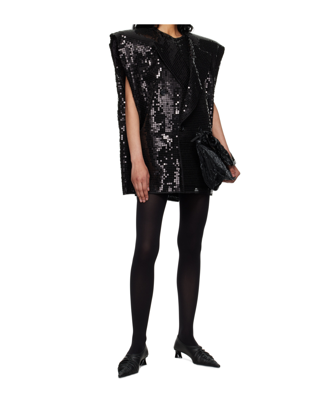 Junya Watanabe Black Sequinned Minidress In Black/black