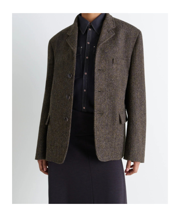 Lemaire Herringbone-pattern Blazer In Brown