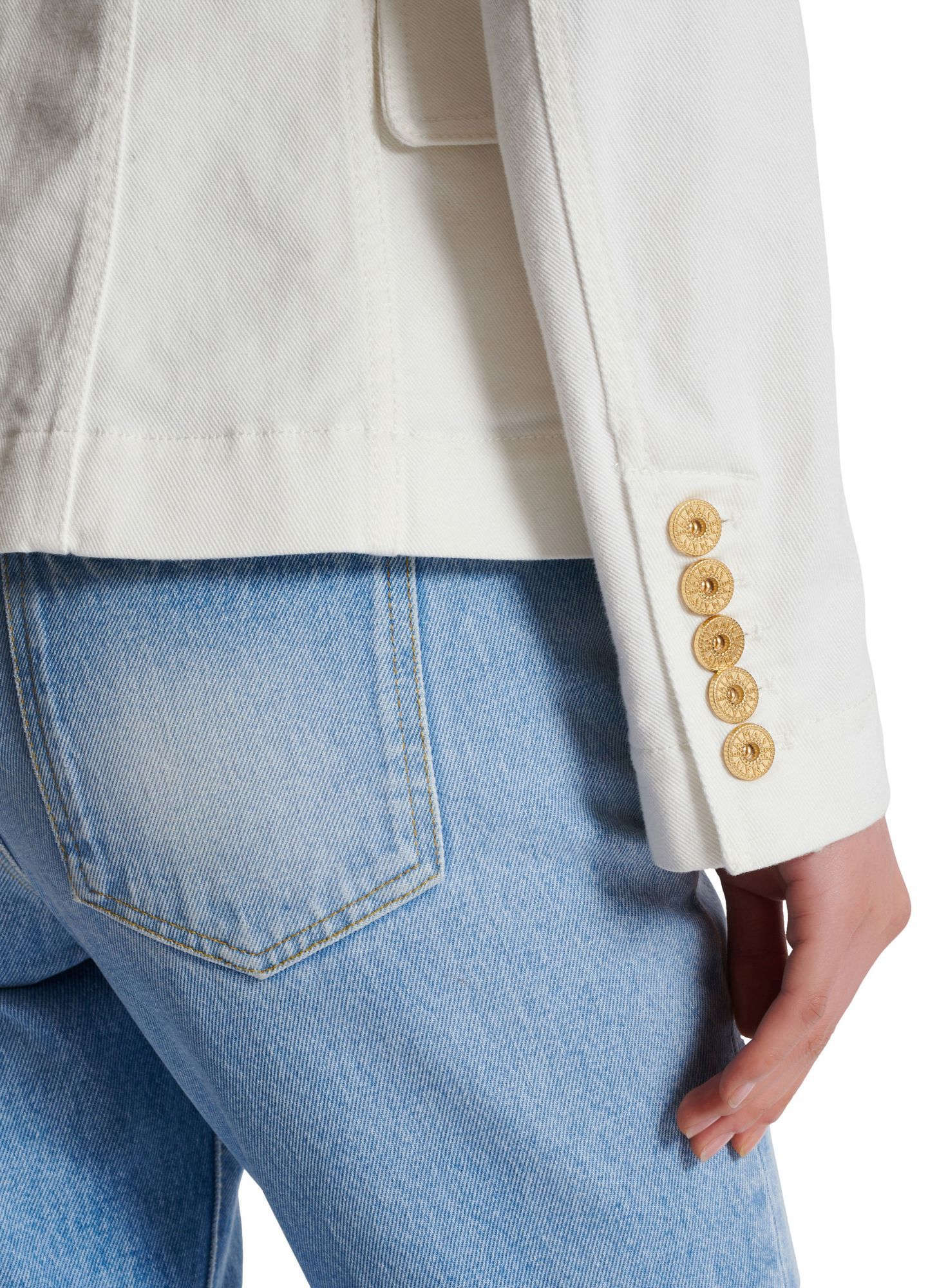 Shop Balmain Double-breasted Blazer In White