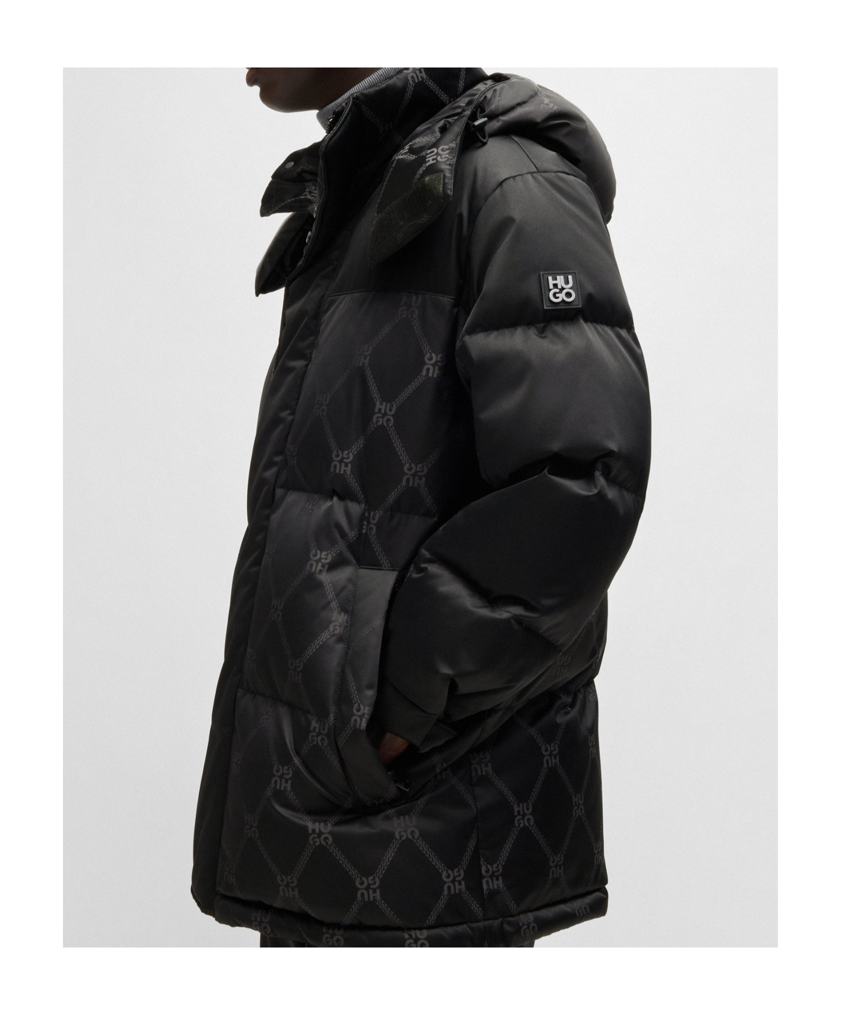 Hugo Boss Water-repellent Parka Jacket With Signature Jacquard In Black