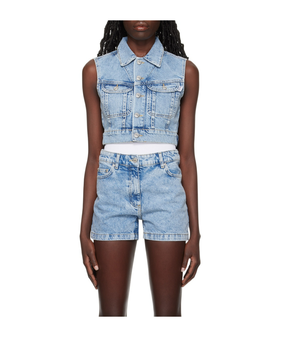 Moschino Lapel Denim Vest In Blue